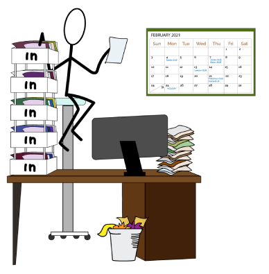 Comic of person at desk with huge stack of to dos